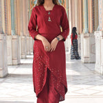 Elegant Red Embroidered Rayon  Kurti Palazzo Set For Women