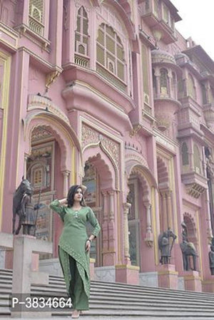 Elegant Green Embroidered Rayon  Kurti Palazzo Set For Women