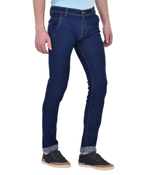 Men Dark Blue Solid Regular Fit Denim  Mid-Rise Jeans