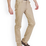 Men's Cotton Blend Slim Fit Cream Regular Trouser