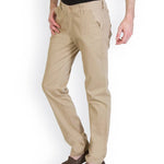 Men's Cotton Blend Slim Fit Cream Regular Trouser