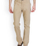 Men's Cotton Blend Slim Fit Cream Regular Trouser