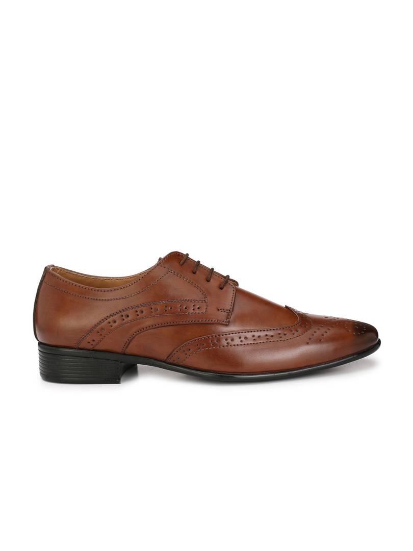Men's Brown Derby Brogue Synthetic Leather Formal Shoes
