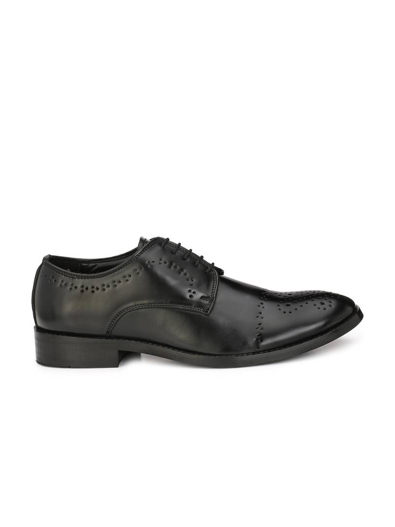 Men's Black Derby Cap Toe Synthetic Leather Formal Shoes