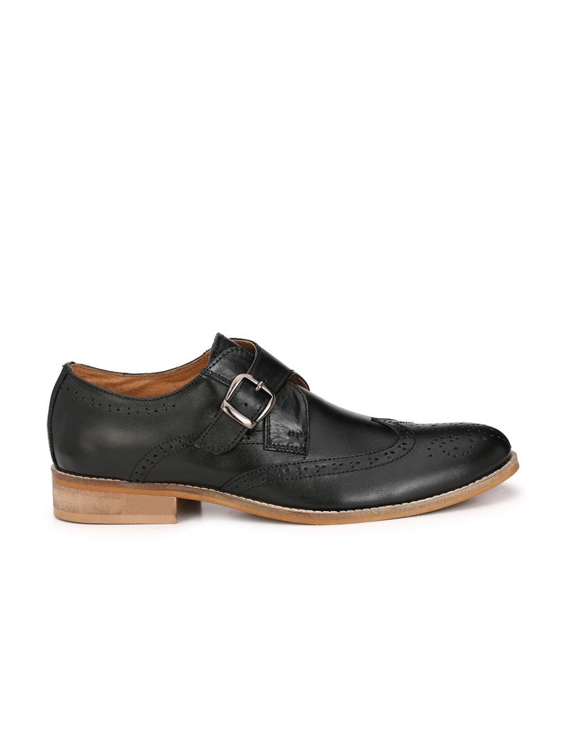 Men's Black Brogue Monk Original Leather Formal Shoes