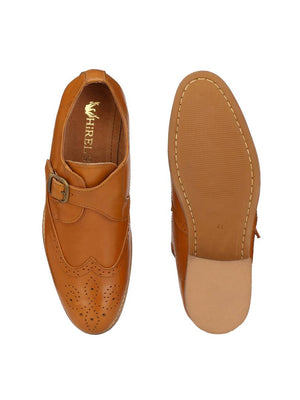 Men's Tan Brogue Monk Original Leather Formal Shoes