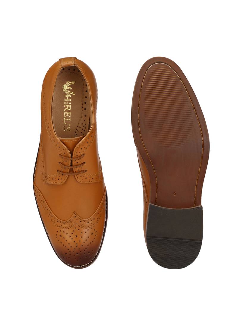 Men's Tan Derby Brogue Original Leather Formal Shoes