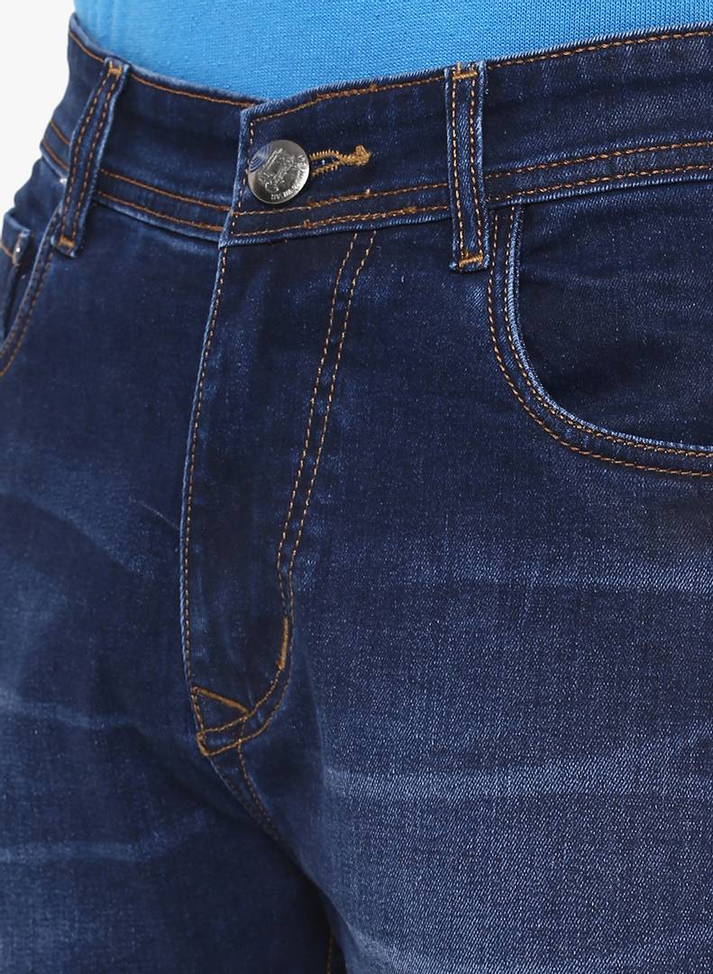 Men's Cotton Blue Slim Fit Mid-Rise Jeans