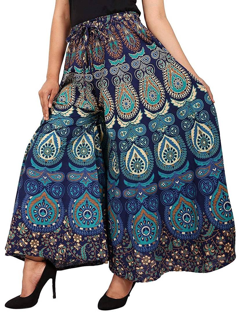 Women's Cotton Blue Printed Palazzo-Pack of 1