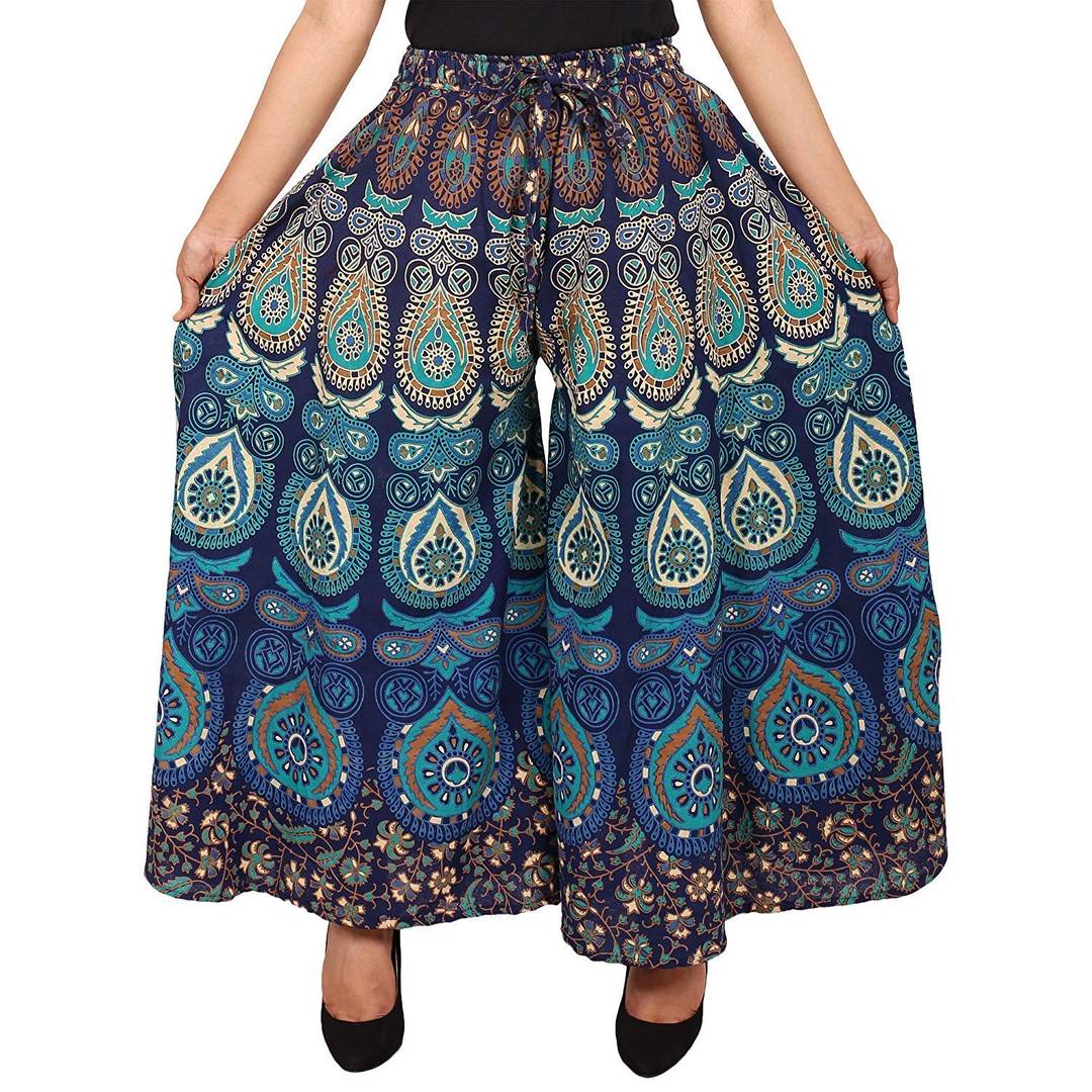 Women's Cotton Blue Printed Palazzo-Pack of 1