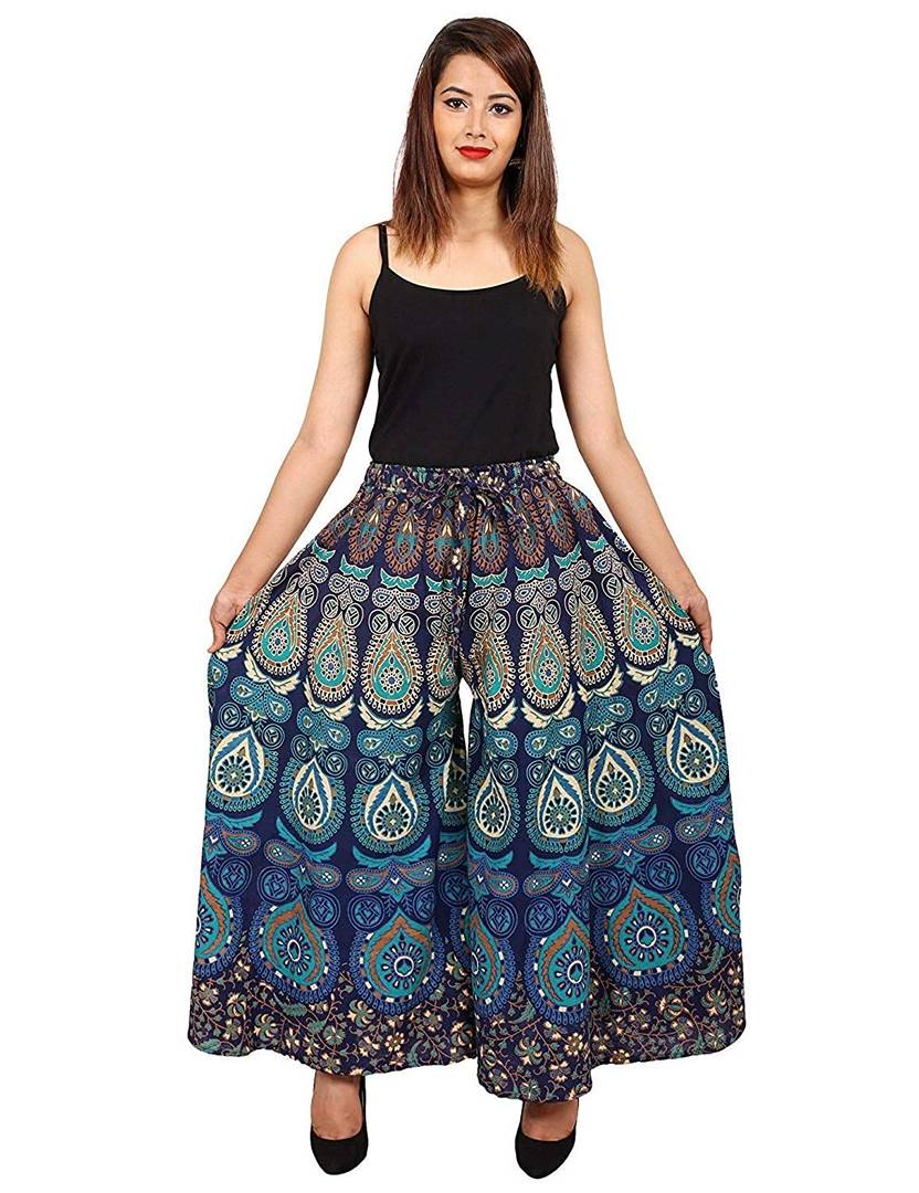 Women's Cotton Blue Printed Palazzo-Pack of 1