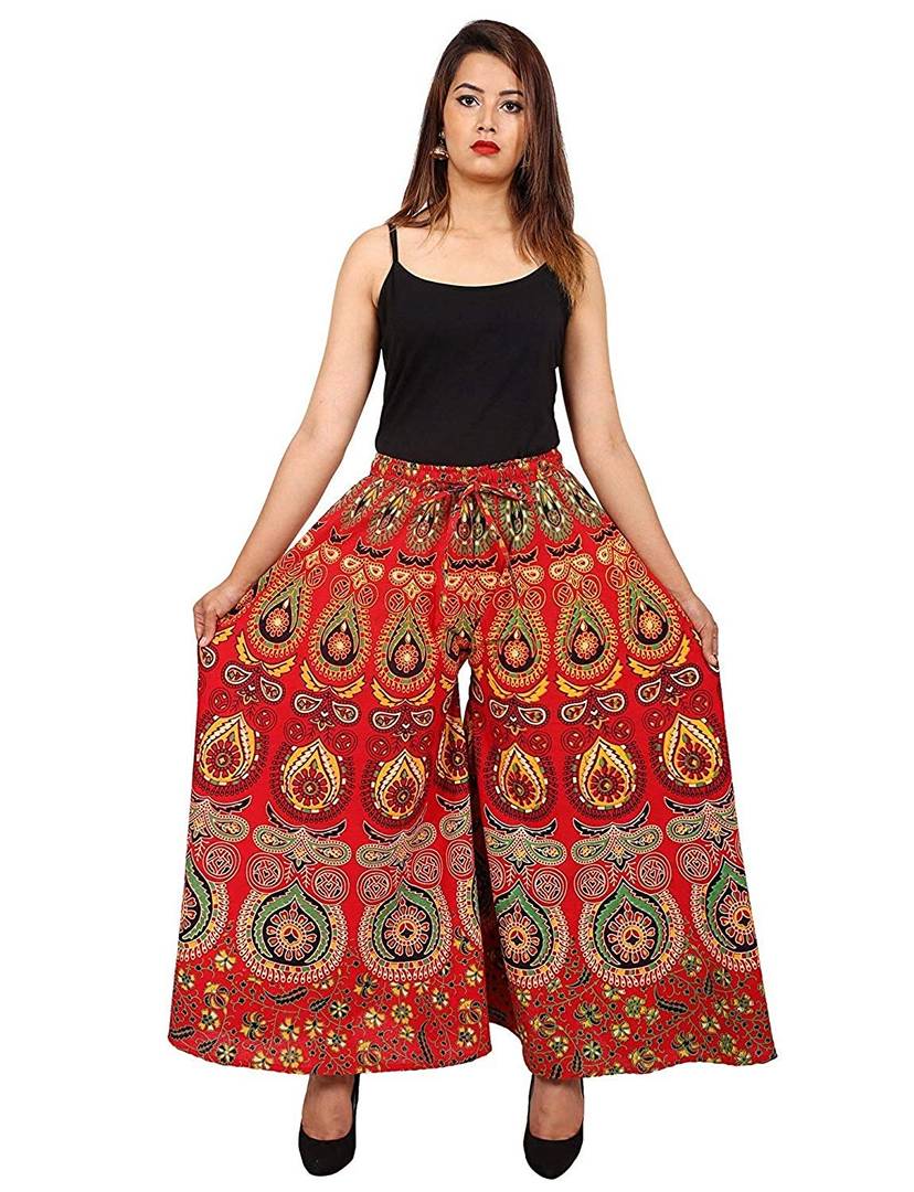 Women's Cotton Red Printed Palazzo-Pack of 1