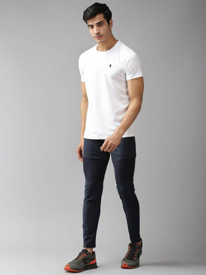 White Solid Polyester Round Neck Tees