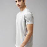 Grey Solid Polyester Round Neck Tees