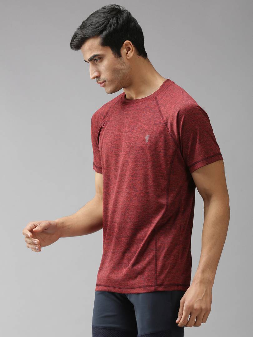 Maroon Solid Polyester Round Neck Tees