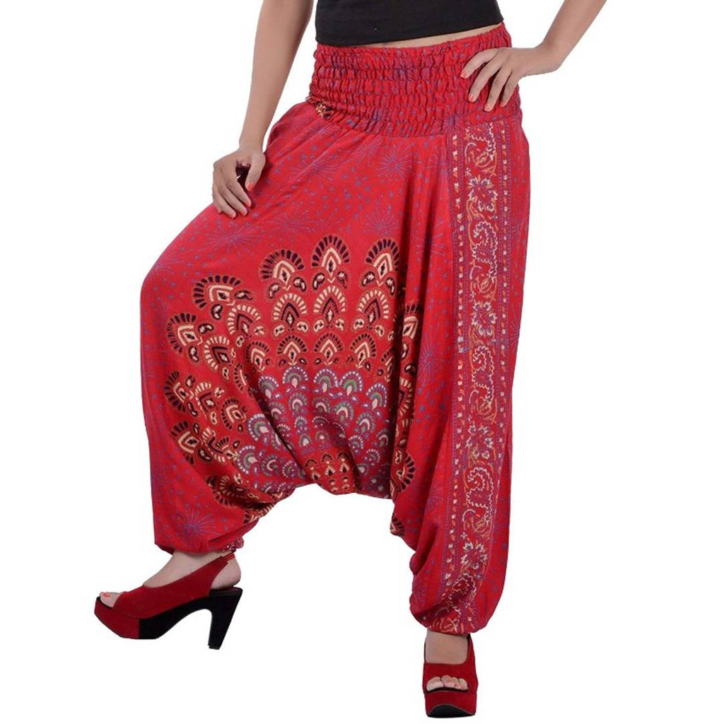 Women's Rayon Gypsy Elastic Yoga Casual Trouser Harem/Dhoti Pant (Multicolour, Free Size)