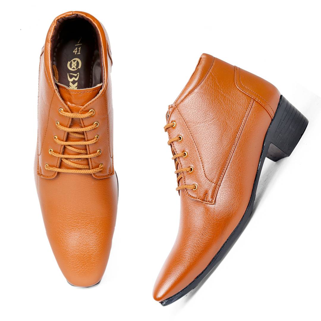 Stylish Tan Synthetic Leather 6 inch Height Increasing Formal Shoes for Men
