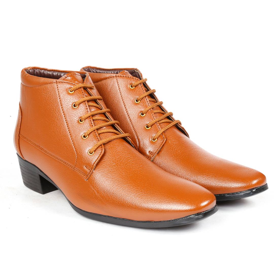 Stylish Tan Synthetic Leather 6 inch Height Increasing Formal Shoes for Men