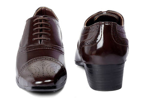 Stylish Brown Faux Leather Lace-up British Semi Brogue Oxford Shoes For Men