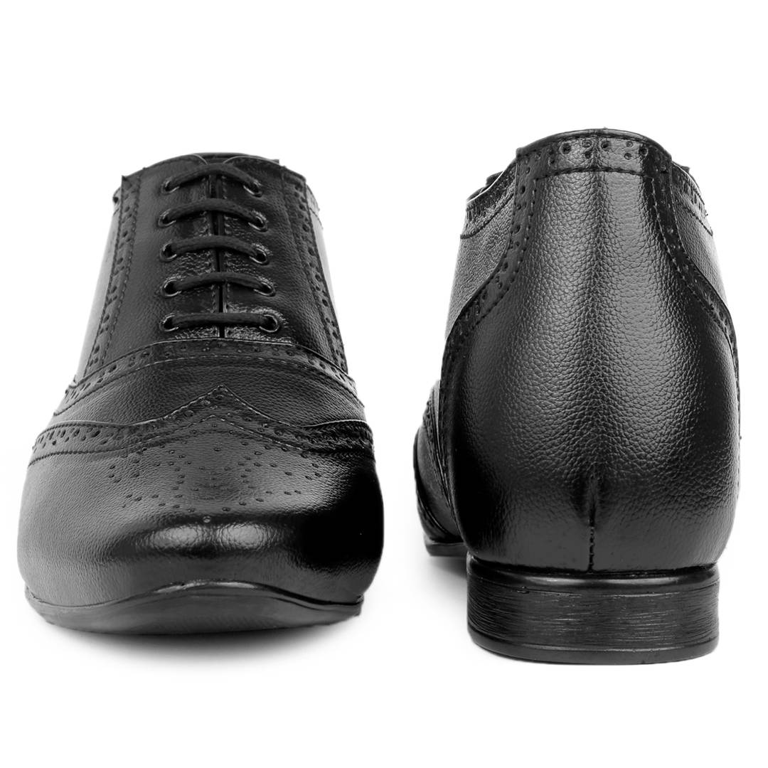 Stylish Black 3 Inch Height increasing Leather Full Brogue Formal Shoes