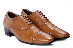 Stylish Tan Faux Leather Lace-up British Semi Brogue Oxford Shoes For Men