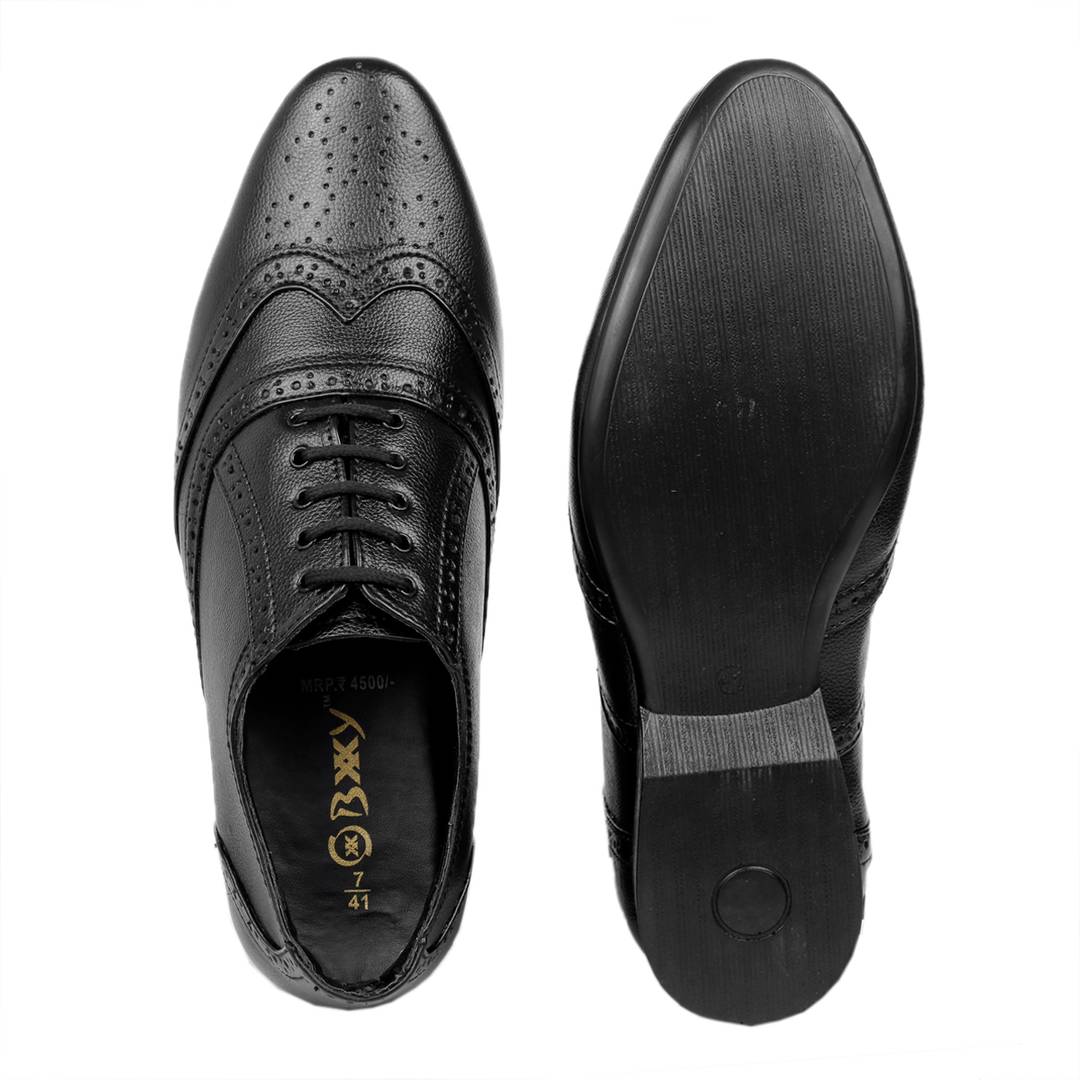 Stylish Black 3 Inch Height increasing Leather Full Brogue Formal Shoes