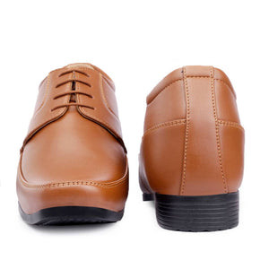 Stylish Tan 9 cm (3.5 Inch) Height Increasing Derby Lace-Up Faux Leather Formal Shoes