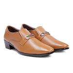 Stylish Tan Faux Leather Height Increasing Formal Slip-On Shoes on Cuban Sole