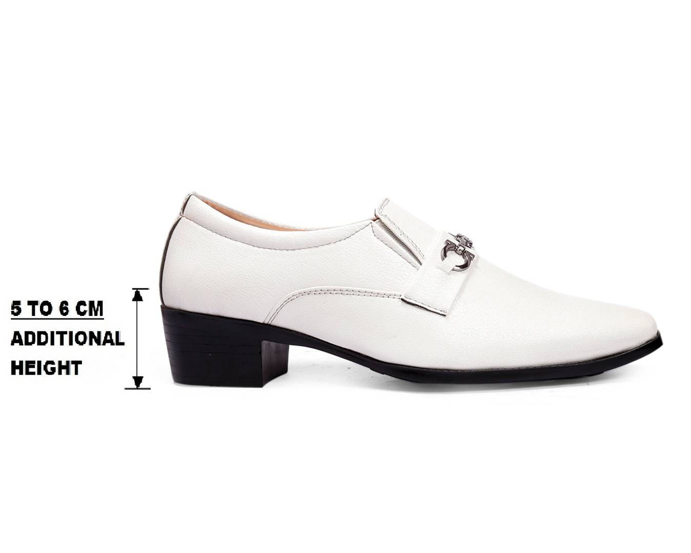 Stylish White Faux Leather Height Increasing Formal Slip-On Shoes on Cuban Sole