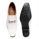 Stylish White Faux Leather Height Increasing Formal Slip-On Shoes on Cuban Sole