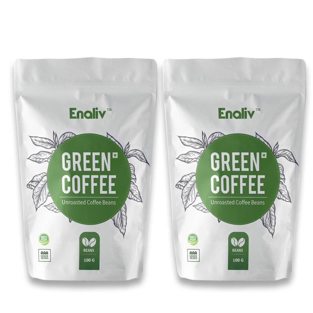 Enaliv Organic Premium AAA Grade Arabica Green Coffee Beans for strengthening Immunity,Detoxification and Weight Loss 100 G x 2(Pack of 2) - Price Incl.Shipping