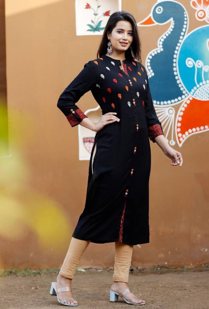 RAYON EMBROIDERED STRAIGHT KURTIS