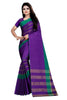 Purple Striped Cotton Silk Saree