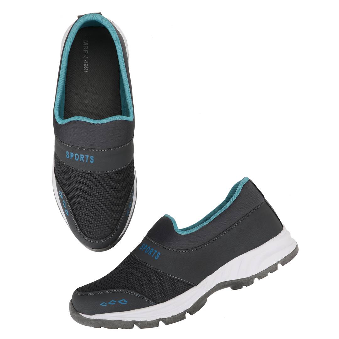 Dark Grey Canvas Mesh Casual Wear Slip On Walking Running Training Gym Football Sports Shoes
