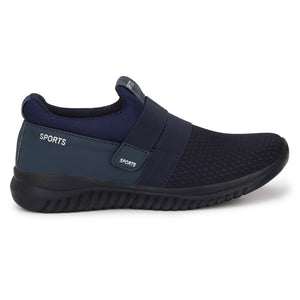 Navy Blue Canvas Mesh Slip On Velcro Casual Wear Walking Running Training Gym Football Sports Shoes