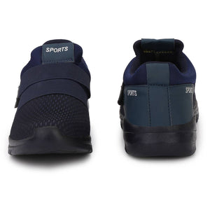 Navy Blue Canvas Mesh Slip On Velcro Casual Wear Walking Running Training Gym Football Sports Shoes