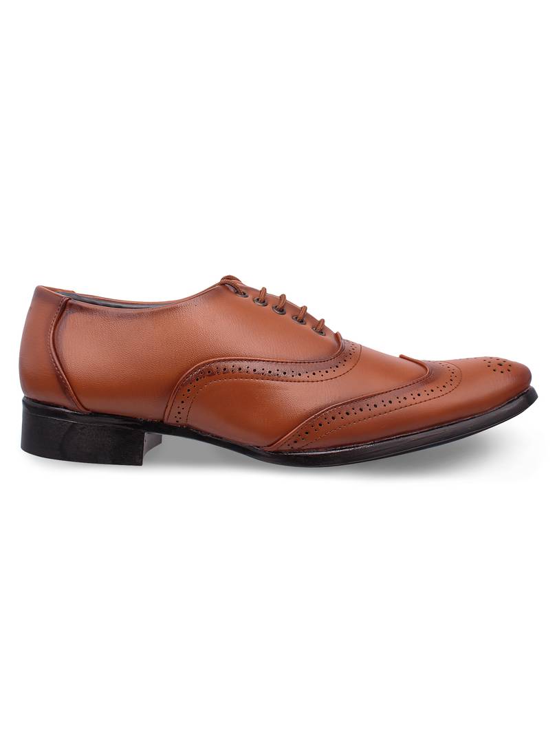Designer Men's Tan Brown Brogues Leatherette Lace-Ups Office Party Ethnic Wear Formal Shoes