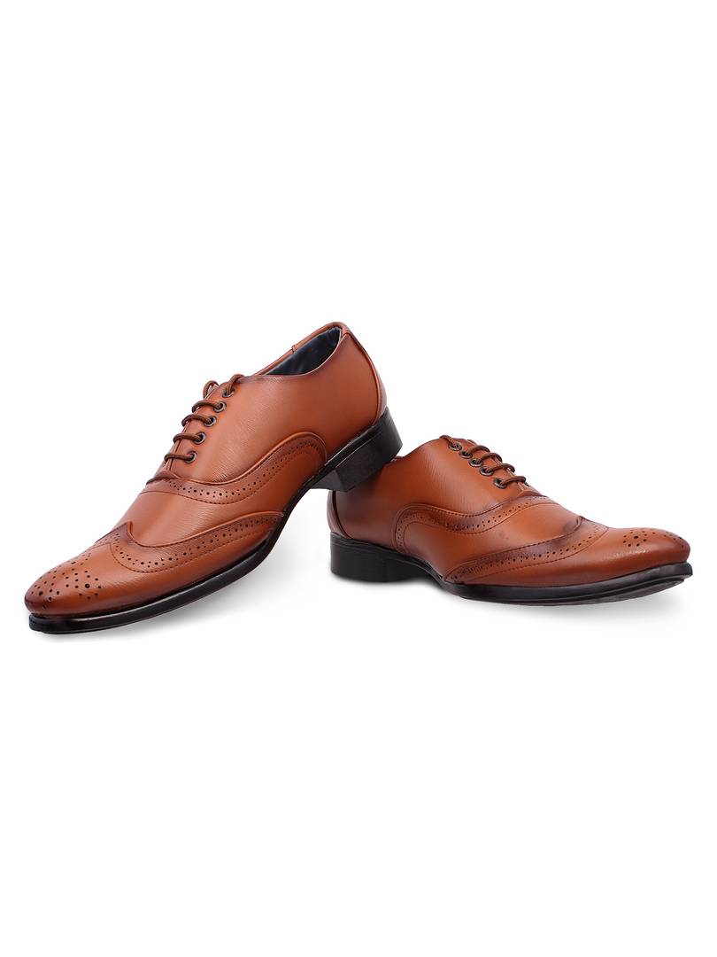 Designer Men's Tan Brown Brogues Leatherette Lace-Ups Office Party Ethnic Wear Formal Shoes