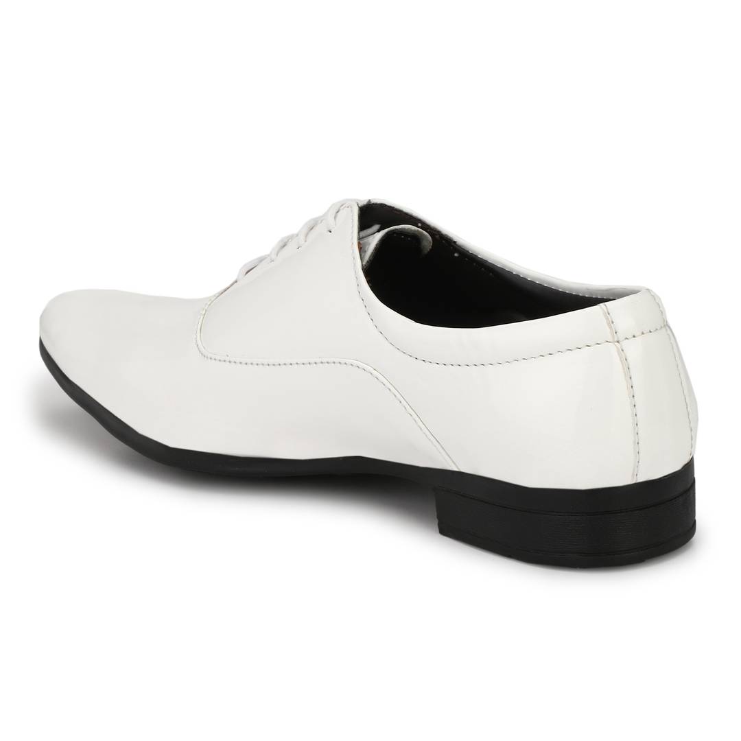 Premium Oxford Patent Leather White Shining Lace-Up Party Wear Designer Formal Shoes