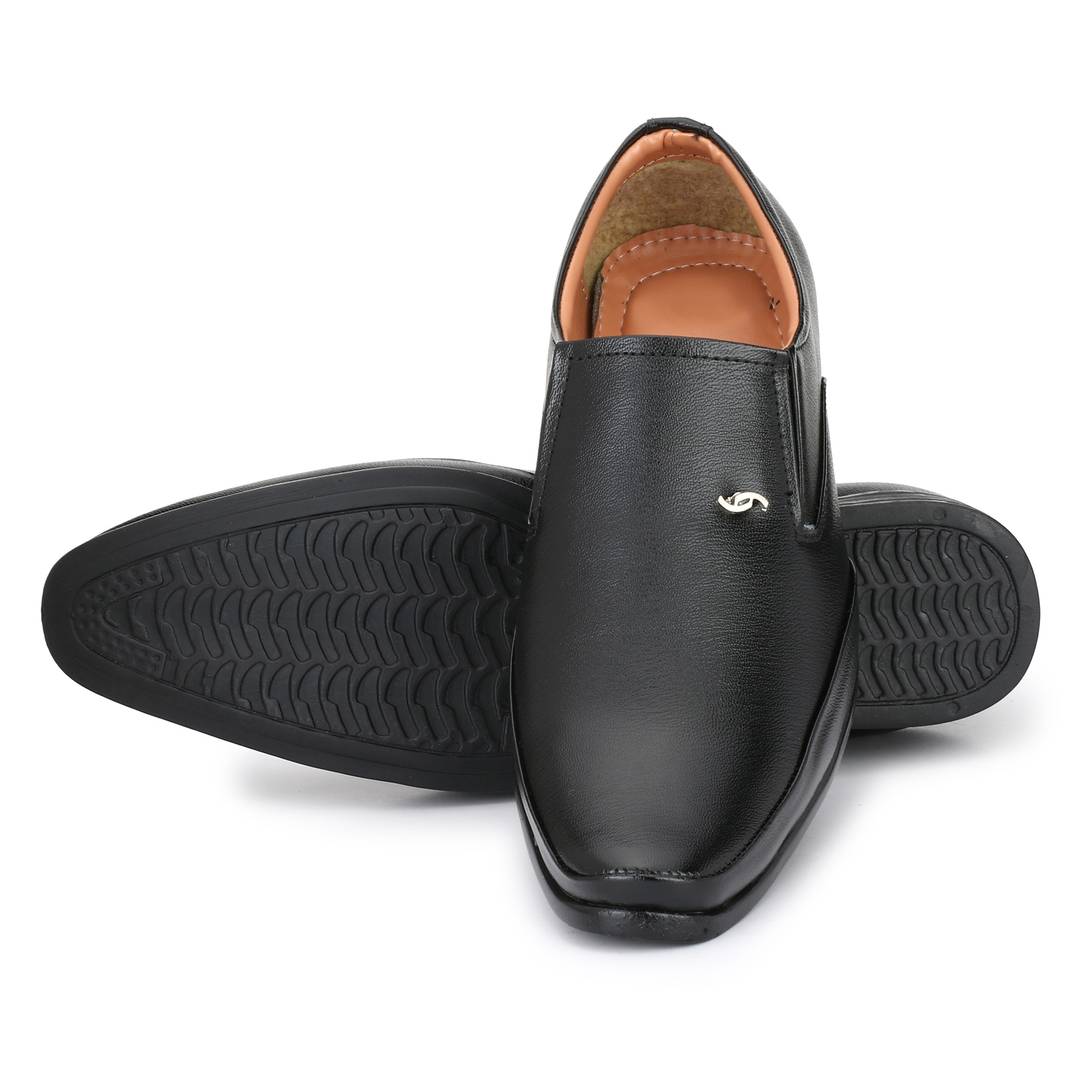 Designer Leatherette Premium Black Party Wear Slip-On Formal Shoes
