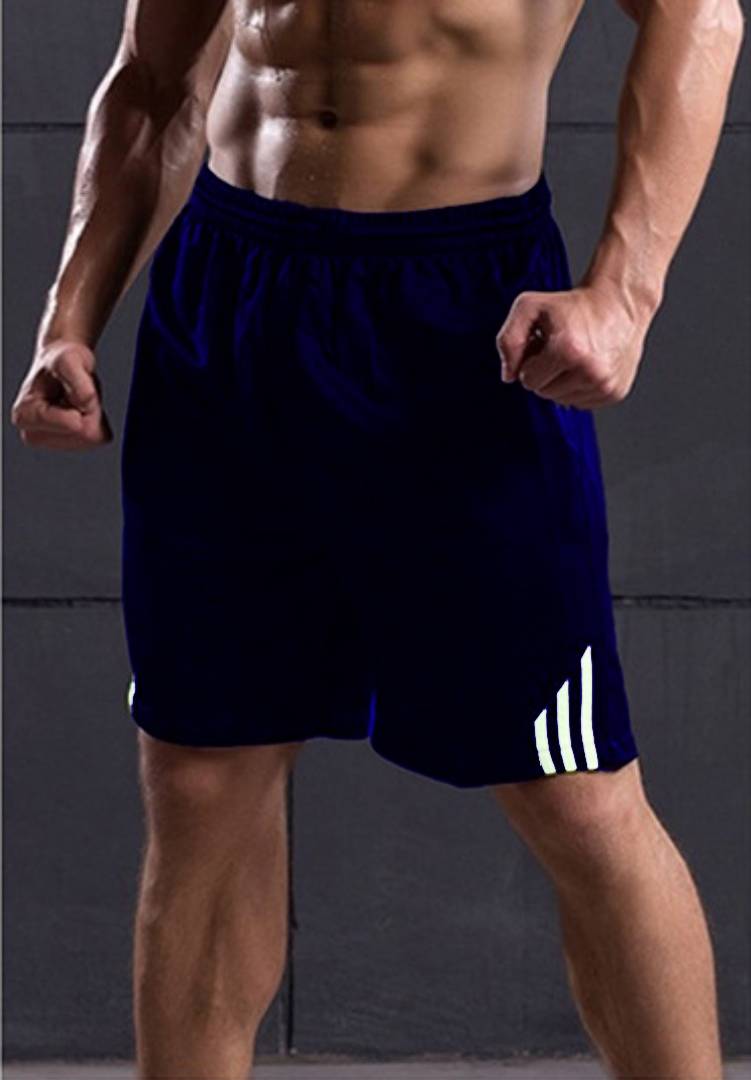Men Navy Blue Polyester Regular Fit Sports Shorts