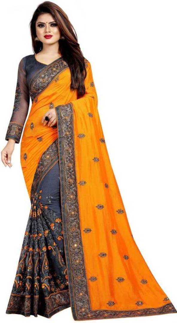Multicoloured Chiffon Embroidered Saree with Blouse piece