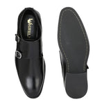 Men's Black Double Monk Cap Toe Premium Formal Shoes