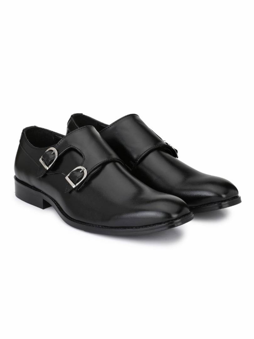 Men's Black Double Monk Cap Toe Premium Formal Shoes