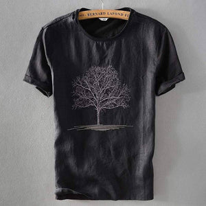 Men's Black Cotton Printed Round Neck Tees