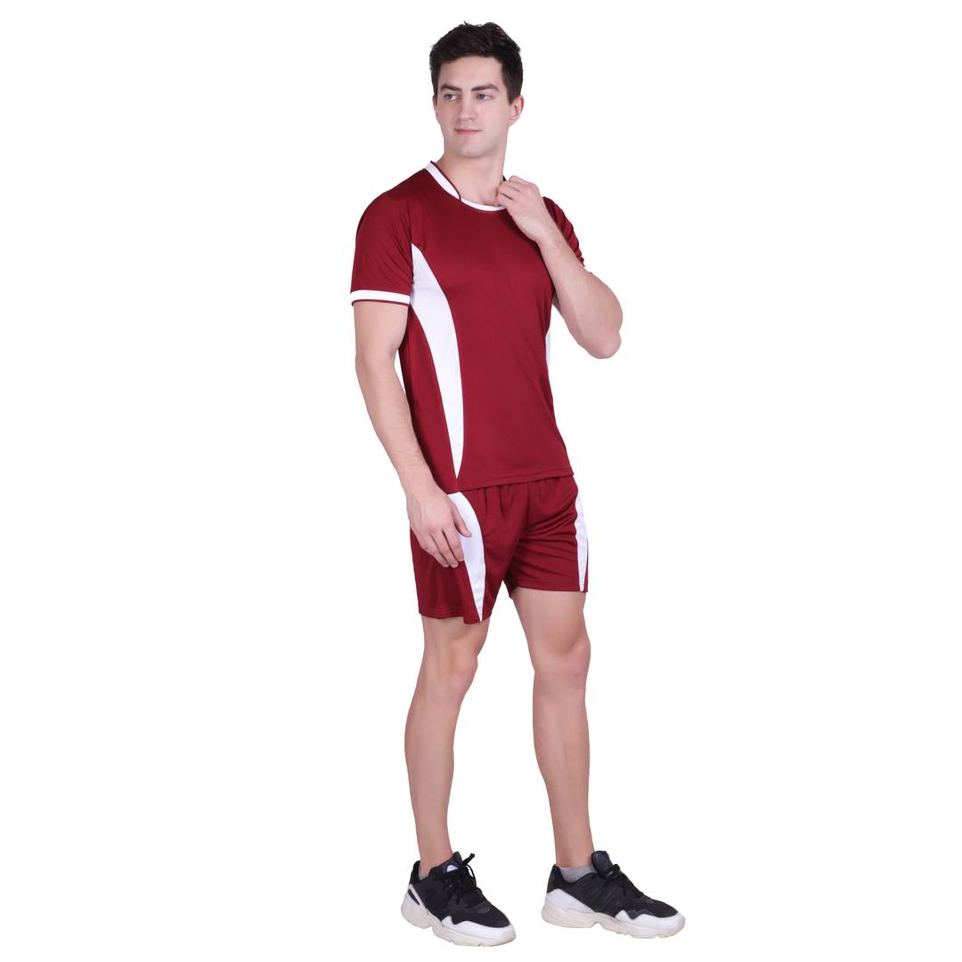 Men Red Polyester Self Pattern Regular Fit Sports Tees & Shorts