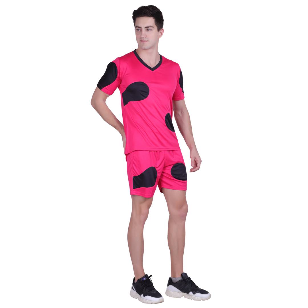 Men Pink Polyester Self Pattern Regular Fit Sports Tees & Shorts
