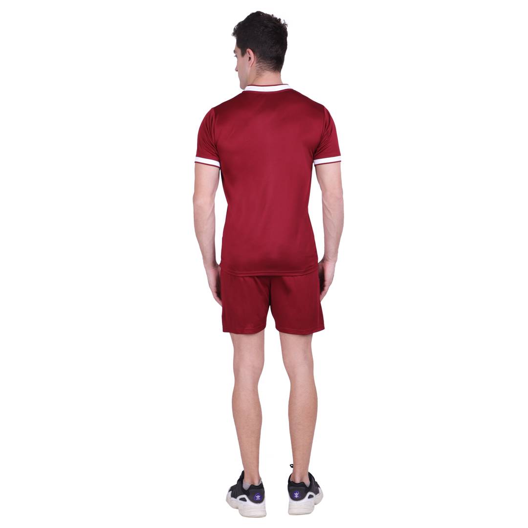 Men Red Polyester Self Pattern Regular Fit Sports Tees & Shorts