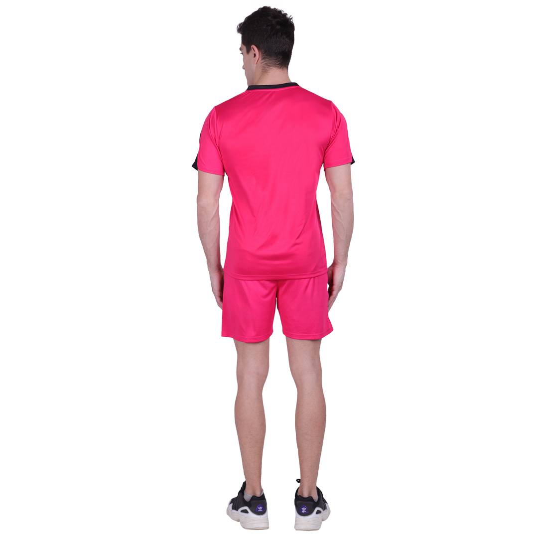 Men Pink Polyester Self Pattern Regular Fit Sports Tees & Shorts
