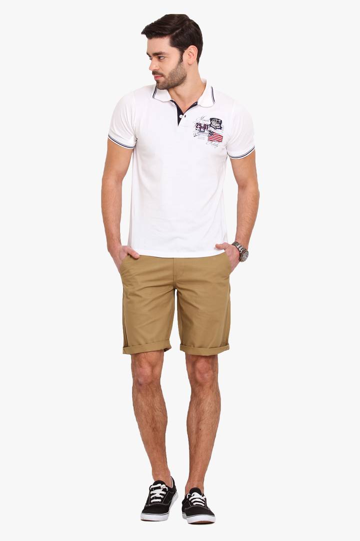 Stylish Cotton Khaki Solid Slim Shorts For Men